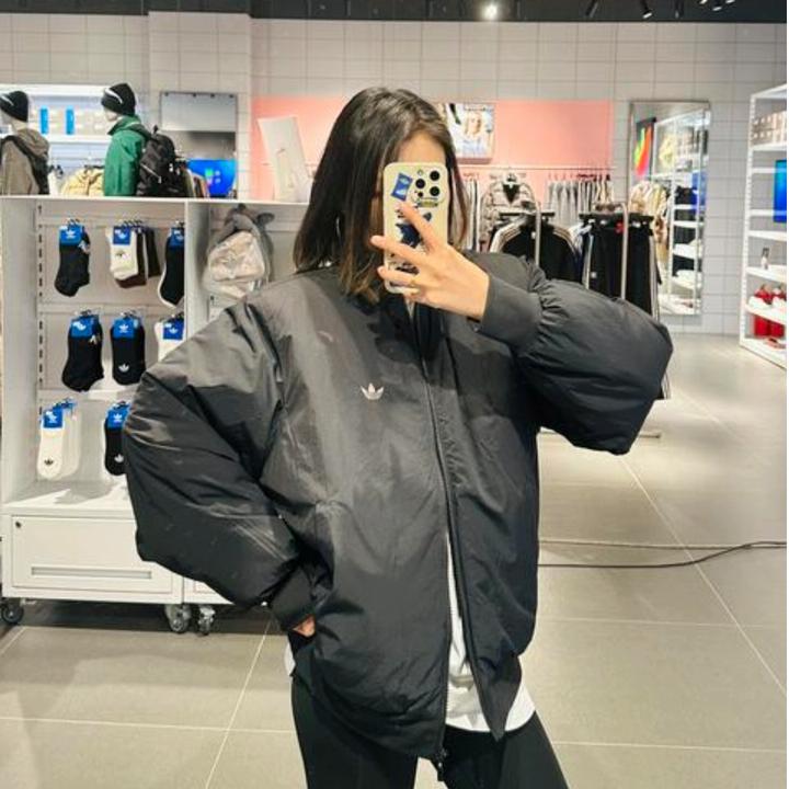 Adidas三叶草OVERSIZED保暖飞行员立领运动棉服夹克外套JX7783