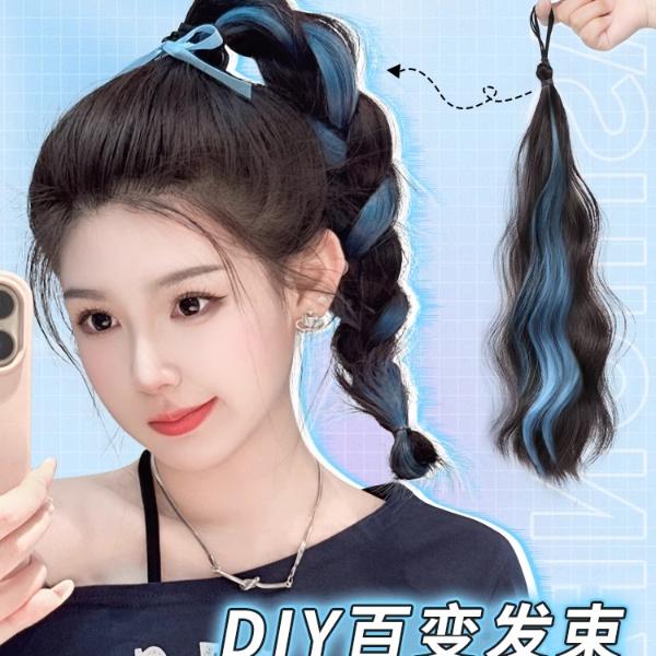 假发辫子挑染马尾多巴胺麻花辫增发量彩色发束假发圈儿童编发神器