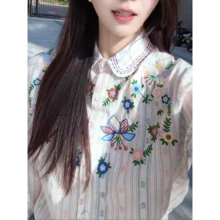 文艺POLO领碎花上衣女2025早秋简约舒适时尚休闲温柔慵懒百搭小衫