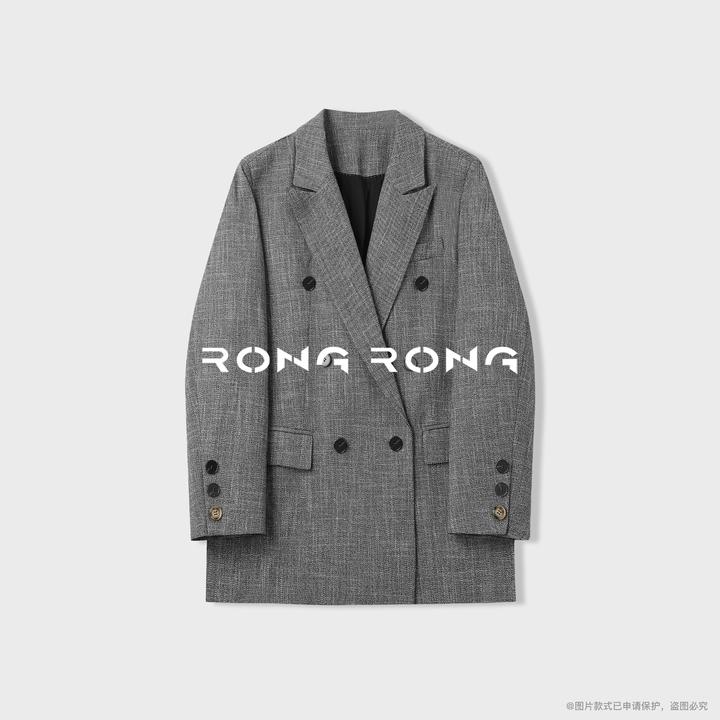 溶溶【格雷新贵】RONGRONG 戗驳领廓形双排扣老钱风西装外套86038