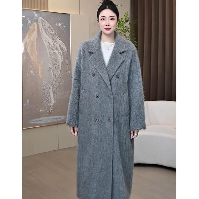 【阿尔卑斯之光】时尚精致羊绒蚕丝瑰丽拉绒长款大衣