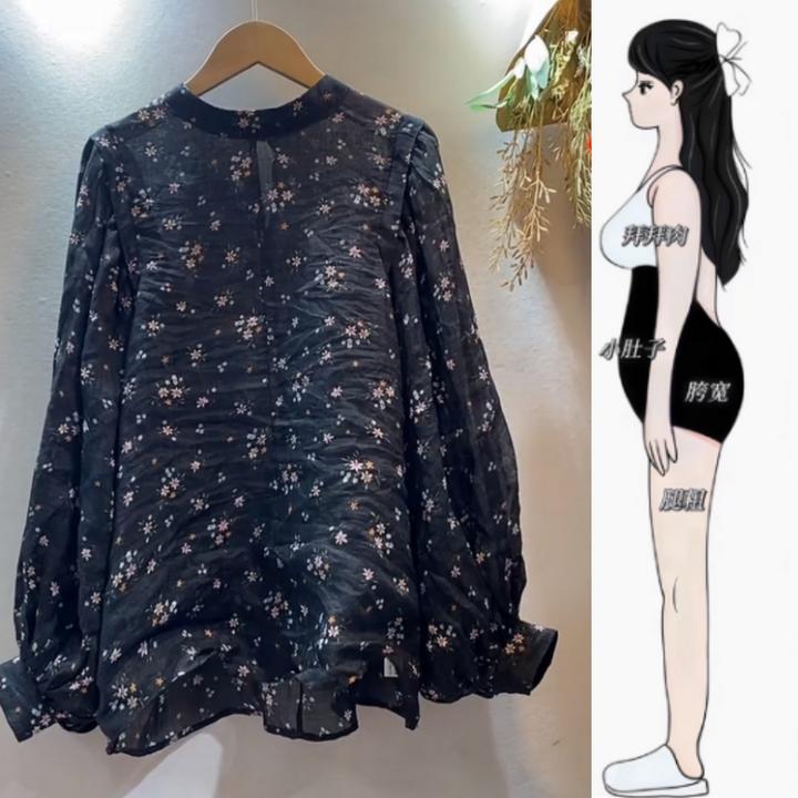 女装早秋薄款复古文艺舒适透气碎花套头后背扣休闲时尚洋气半身衫