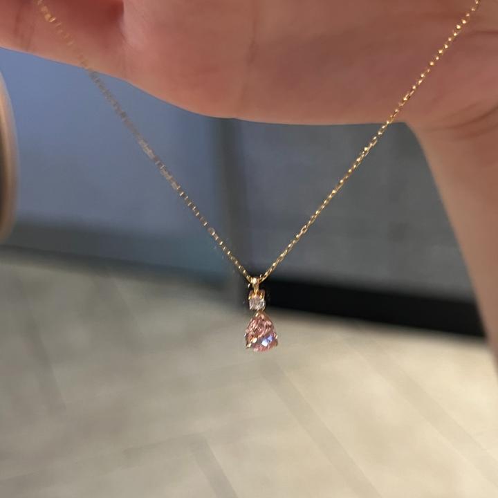 铜合金项链 爆闪粉色锆石水滴项链时尚小众设计高级感精致锁骨链