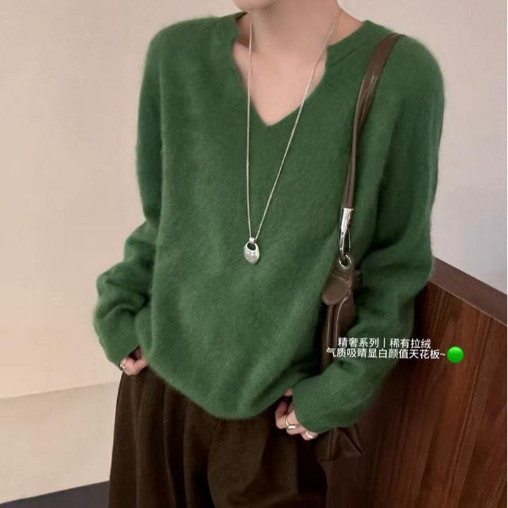 秋冬慵懒拉毛羊毛衫网红时尚百搭拉绒宽松毛衣气质厚款保暖打底衫