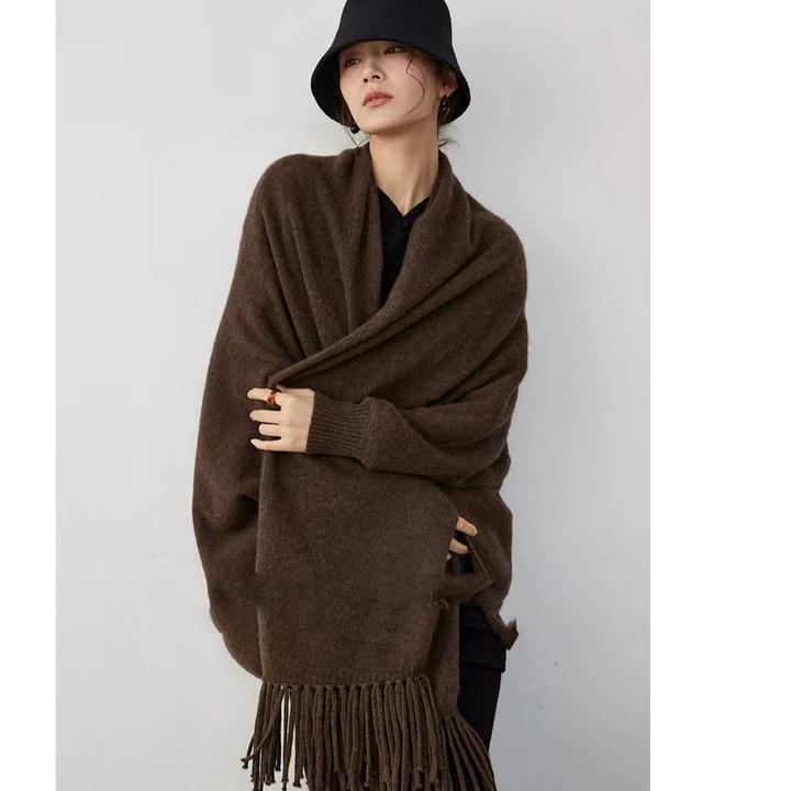 新款女士流苏羊毛披肩时尚百搭宽松围巾披肩气质慵懒保暖针织衫女