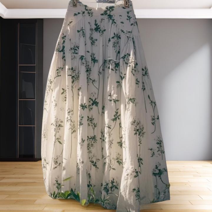 2025年超好看绿色碎花半身裙女夏季新款设计感高腰显瘦a字长裙子