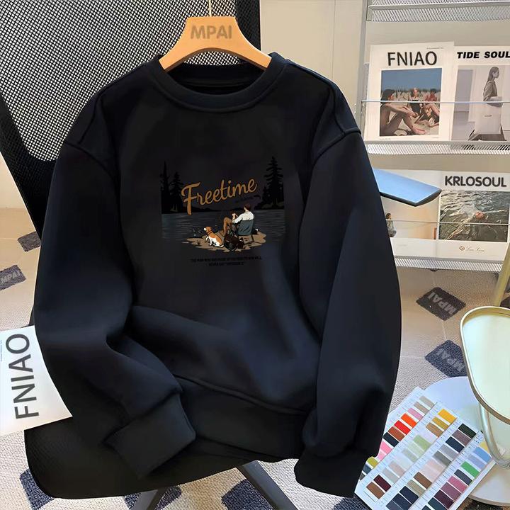 美式重磅卫衣宽松加绒加厚卫衣男生秋冬季休闲风透气长袖打底衫男