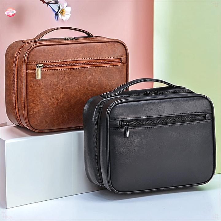 洗漱包可悬挂复古男士出差旅行PU化妆收纳包大容量手提游泳洗澡包