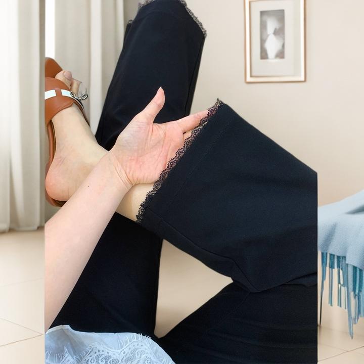 减龄【可盐可咸】蕾丝边休闲西装裤女春秋垂感高腰显瘦弹力微喇西裤