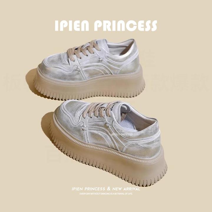 休闲运动鞋小个子增高系带百搭松糕鞋子2025春季新款厚底小白鞋女