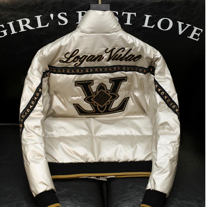 泰维肯戈立领亮面白鸭绒羽绒服男士中年修身高端加厚外套羽绒衣