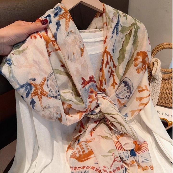 英国Cosp Kosp民族风绛海星纱印花丝巾围巾披肩两用防晒度假纱巾