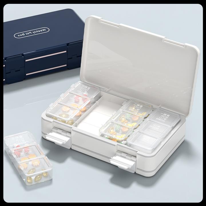 小药盒便携式药物药丸一日三餐迷你一周七天精致药品分装盒子随身