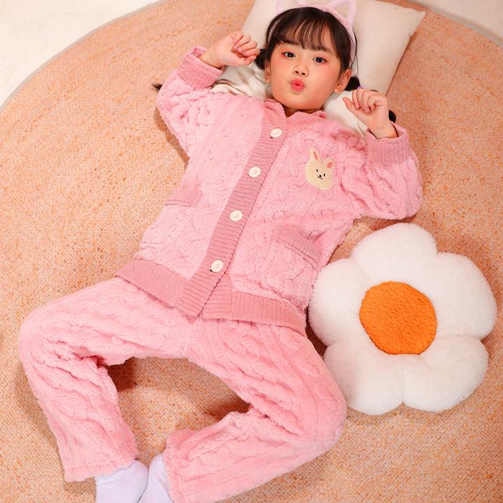 男童睡衣秋冬季法兰绒加厚珊瑚绒2024新款儿童家居服套装宝宝女孩