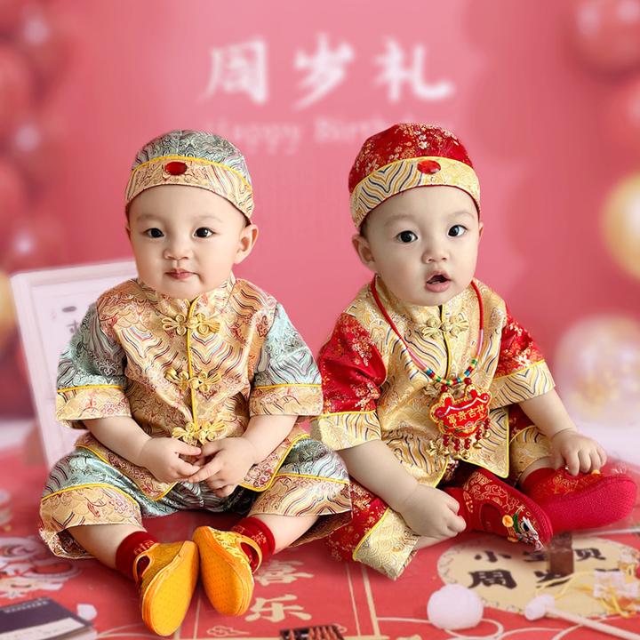 男宝宝周岁礼服儿童唐装中国风春秋夏季抓周服生日喜庆拜年服套装