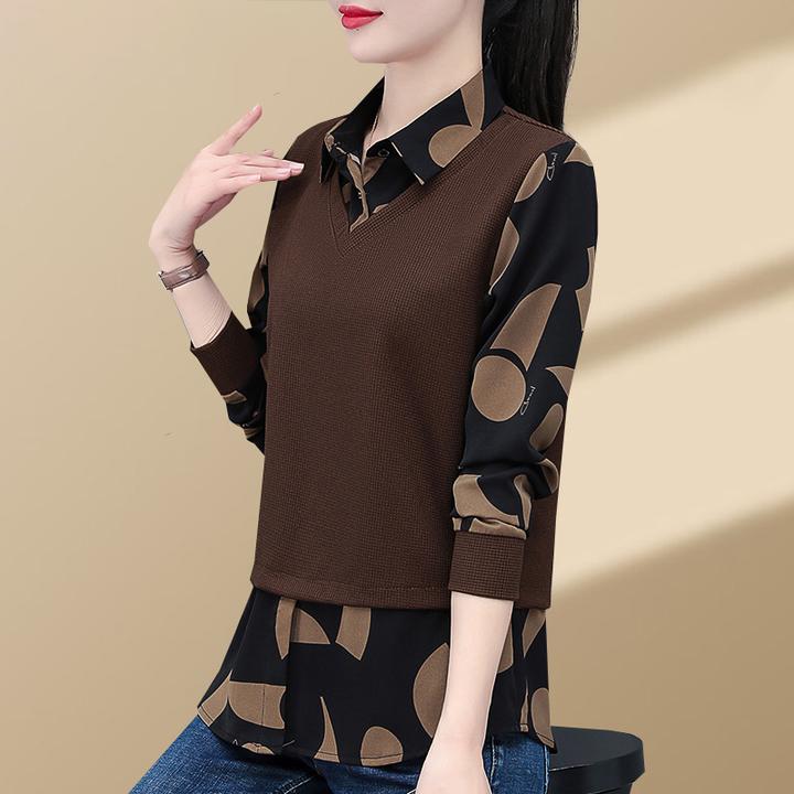 假两件衬衫女春秋款2024新款时尚洋气女士衬衣小个子翻领长袖上衣