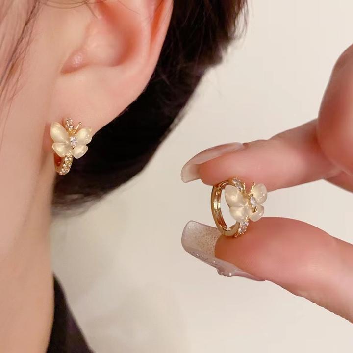 铜合金仿珍珠耳饰 小众轻奢温柔百度喵石蝴蝶微镶锆石耳扣175