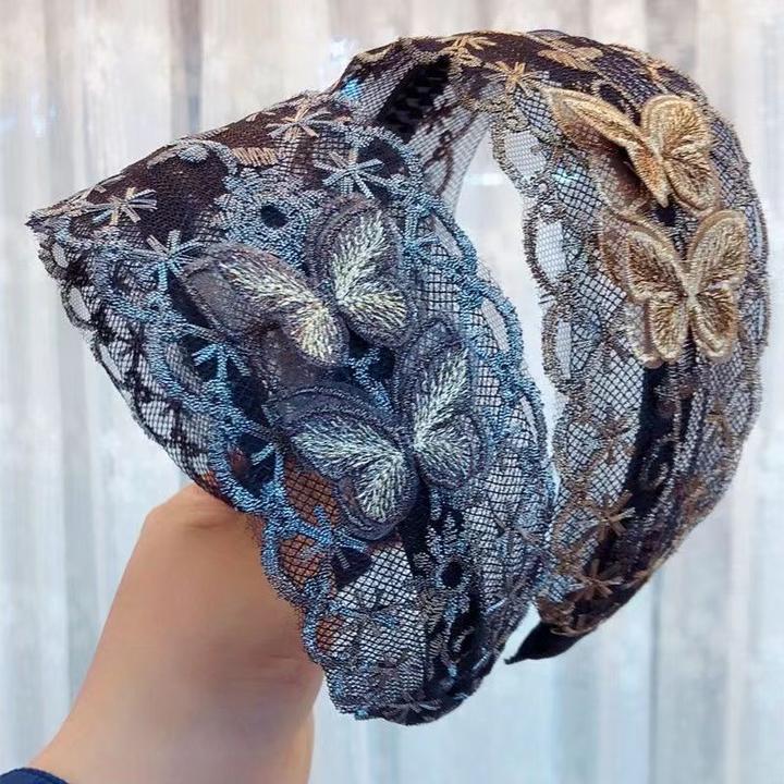 宽边带齿发箍韩版蝴蝶结遮白发神器网红蕾丝发带压发卡发夹头箍女