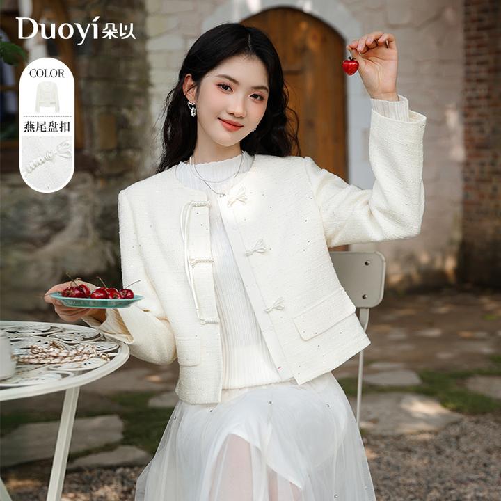 朵以2025新款小香风气质圆领中式盘扣毛呢短外套39VQ437063