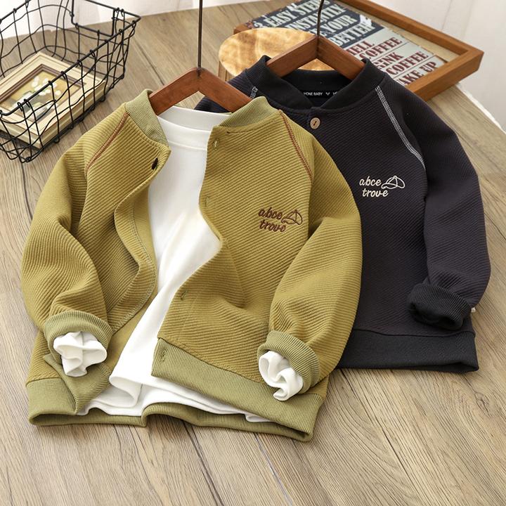 男童外套2024春秋新款中大童休闲简约刺绣儿童韩版斜纹夹克棒球服