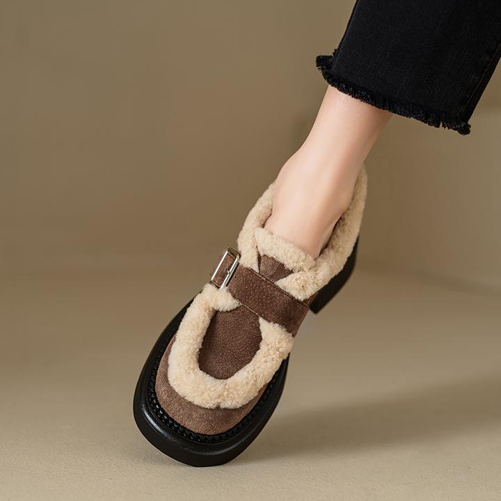 5CM~小个子厚底乐福鞋加绒保暖外穿单鞋软底加厚冬季豆豆鞋毛毛鞋