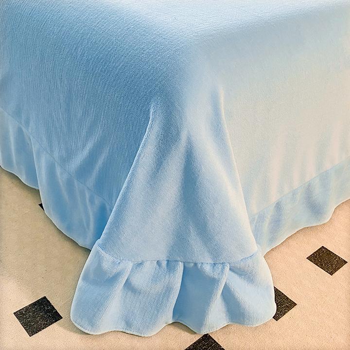 工厂清仓加厚加密加绒牛奶绒床单床裙荷叶边防滑纯色双面绒绒毛毯