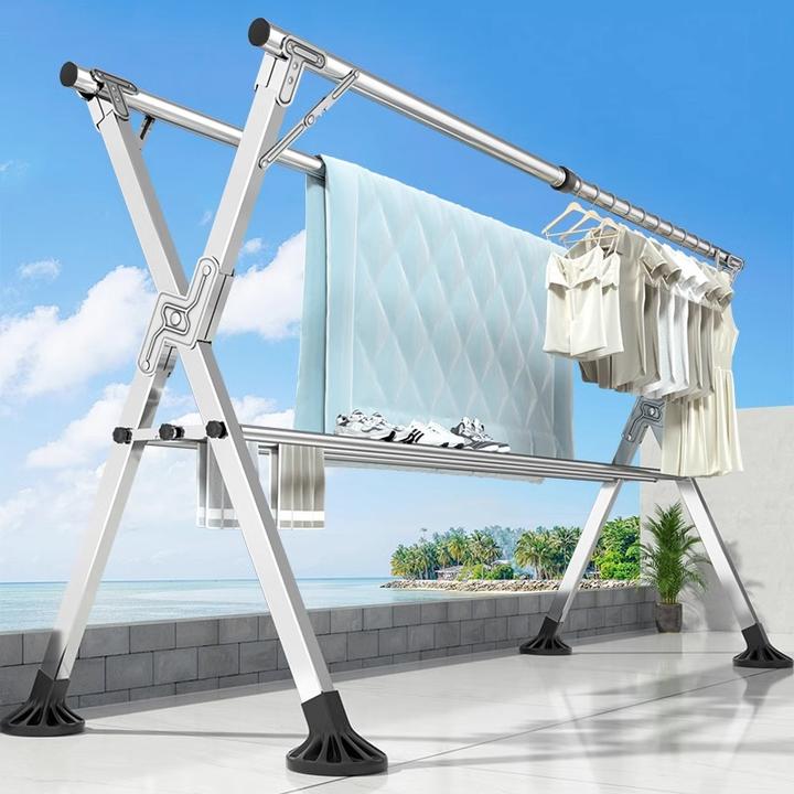 晾衣架落地折叠室内家用阳台卧室凉衣杆室外凉伸缩杆式晒被子神器