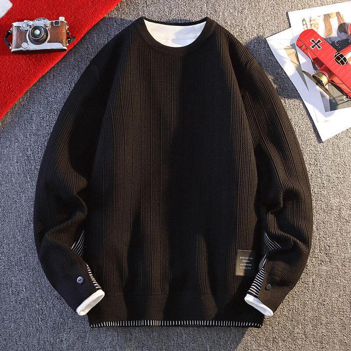 唐狮集团DESSO秋冬季男士圆领毛衣潮流拼接宽松百搭休闲针织衫男