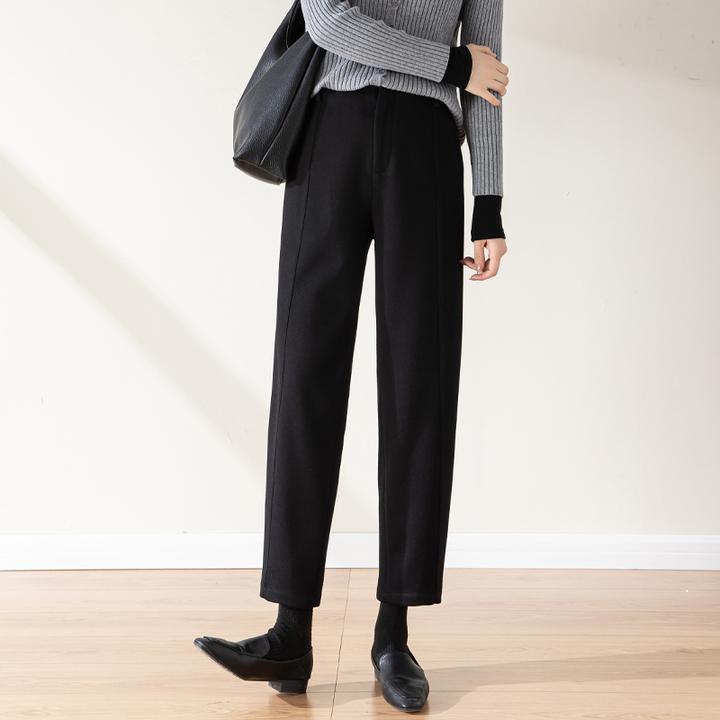 九分毛呢裤秋冬2024新款高腰宽松休闲镰刀裤冬季加厚绵羊毛哈伦裤