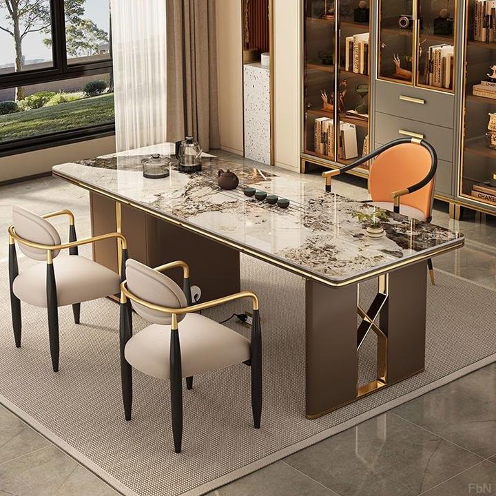 岩板大板茶桌椅茶台接待组合套装轻奢高档现代简约老板办公室新款