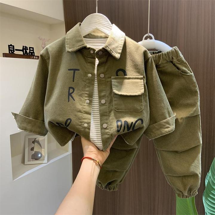 男童秋装套装2024新款韩版儿童装灯芯绒三件套男宝宝秋季衣服