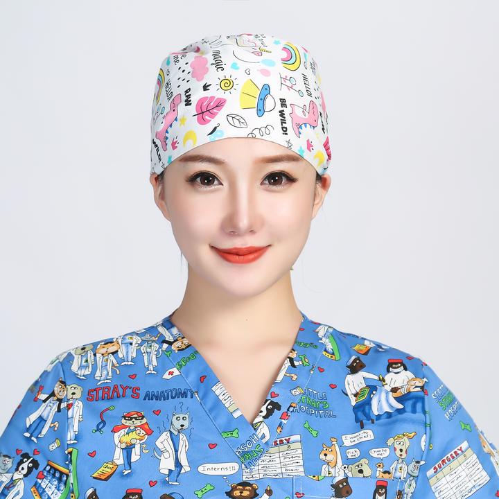 巧护士系带葫芦帽彩虹粉女医生护士帽薄款厨房防油烟帽美容工作帽