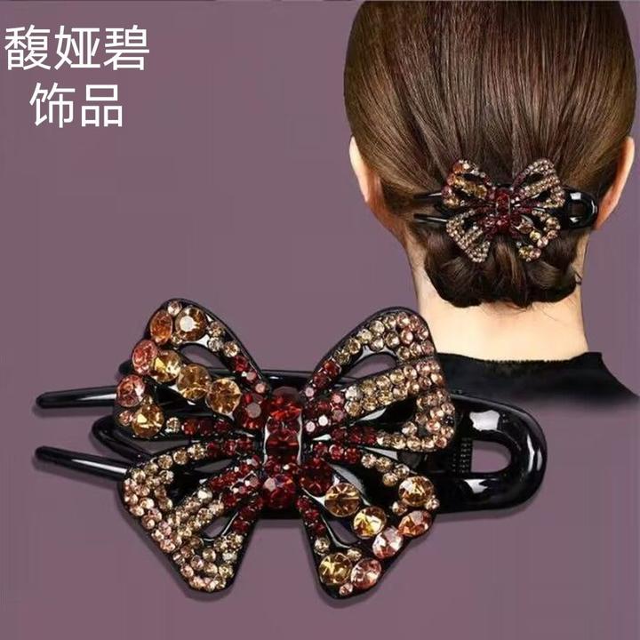 气质优雅蝴蝶水钻抓夹后脑勺妈妈盘发器鸭嘴夹百搭大发卡夹子头饰
