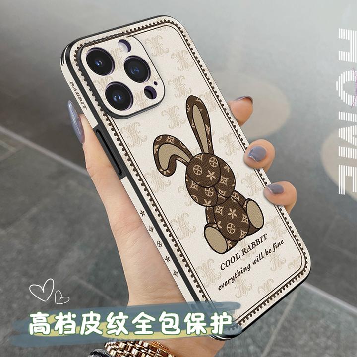 适用于苹果轻奢iPhone15高级感高档全包卡通潮流兔复古皮纹手机壳