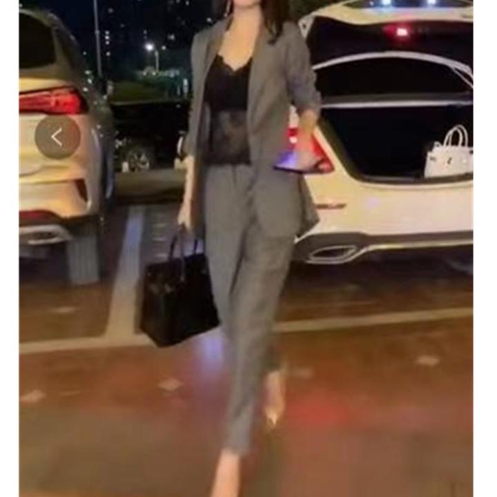 新款时尚西服外套高腰长裤女装