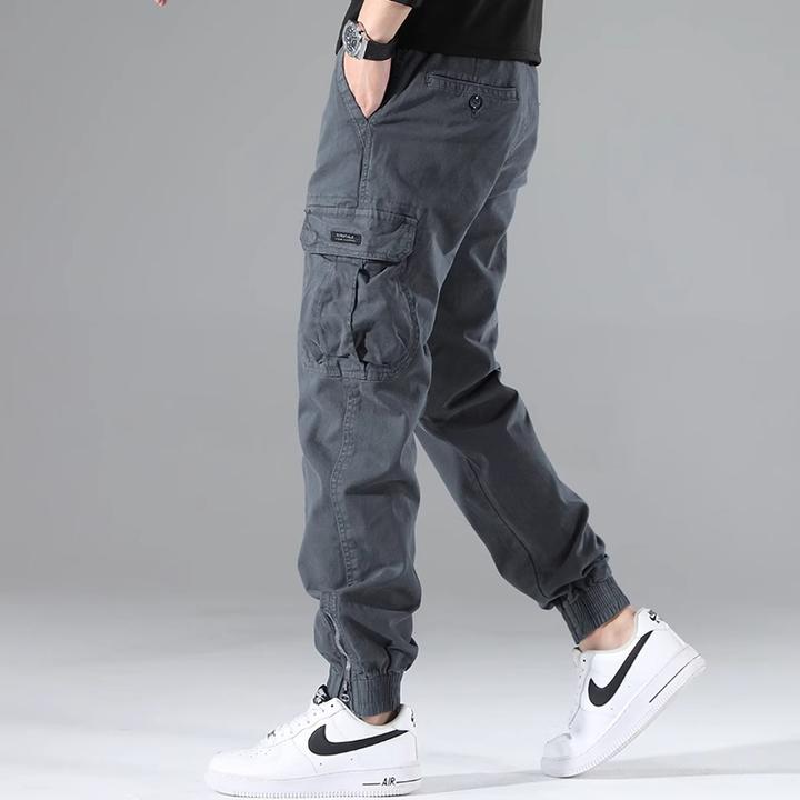 高级灰秋季款美式工装裤男潮牌拉链束脚裤子宽松男士男裤春秋款
