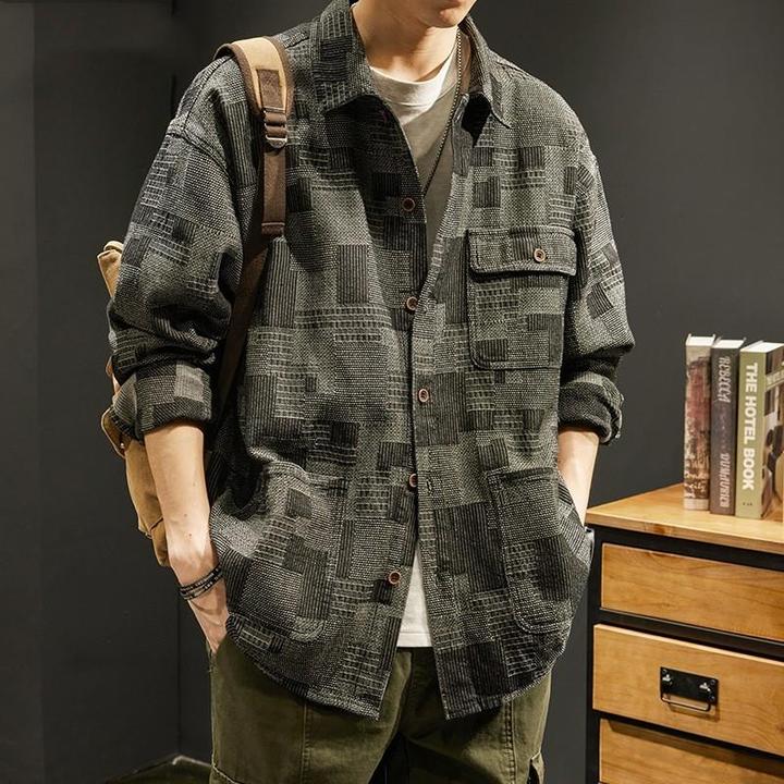 春秋款帅气工装衬衫男长袖春季外套宽松潮牌翻领休闲痞帅牛仔衬衣