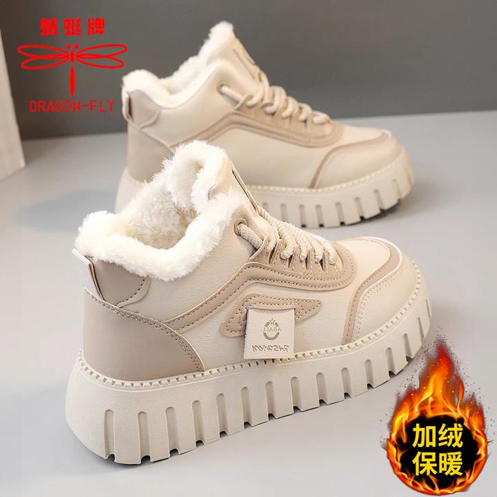 蜻蜓牌厚底高帮棉鞋女款网红爆款运动鞋女冬季加绒防滑软底雪地靴