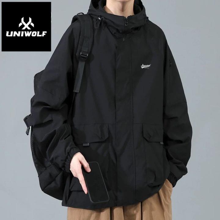 战狼本色青年山系冲锋上衣男士2024秋季新款宽松连帽工装夹克外套