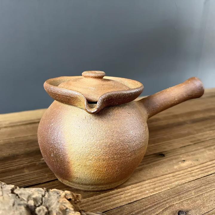 600毫升纯手工龙窑柴烧粗陶烤茶罐中式柴烧壶