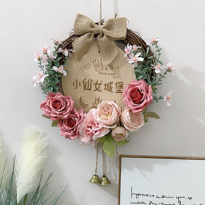 韩式仿真花环挂饰入户门口客厅卧室装饰挂件营业中挂牌店铺装饰牌