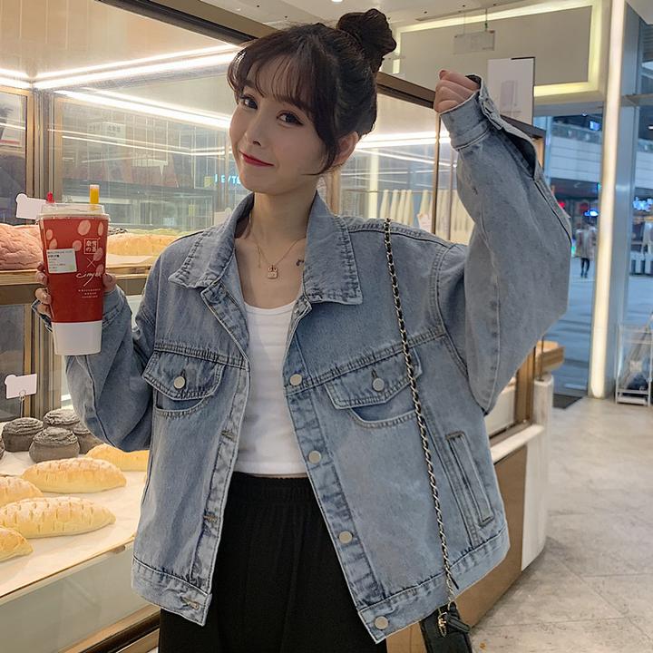 新款水洗复古宽松百搭短款牛仔外套小个子上衣夹克8088#显瘦