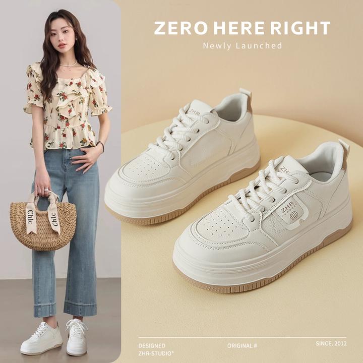 ZHR厚底小白鞋女2025春季新款增高透气板鞋春秋配裙子百搭休闲鞋
