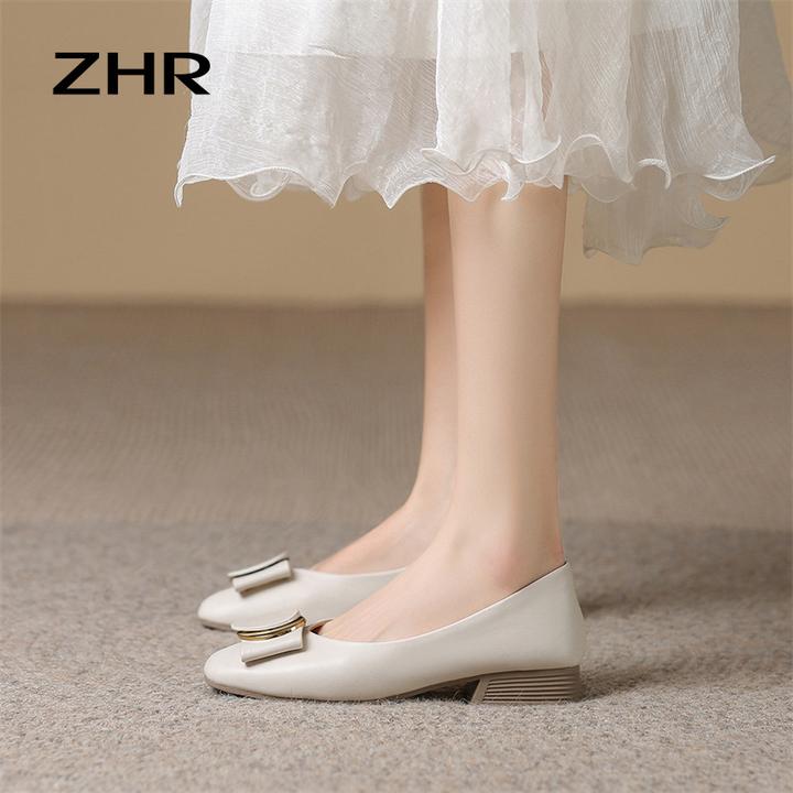 ZHR优雅单鞋女新款几何饰扣一脚蹬豆豆鞋韩版百搭软底懒人鞋鞋子