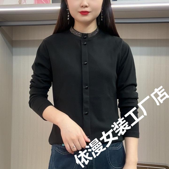 秋冬新款双面绒打底衫加厚长袖洋气质时尚百搭显瘦女士t恤纯黑色