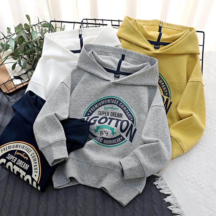 儿童春秋连帽卫衣百搭字母印花套头衫时尚洋气童装男童休闲上衣潮