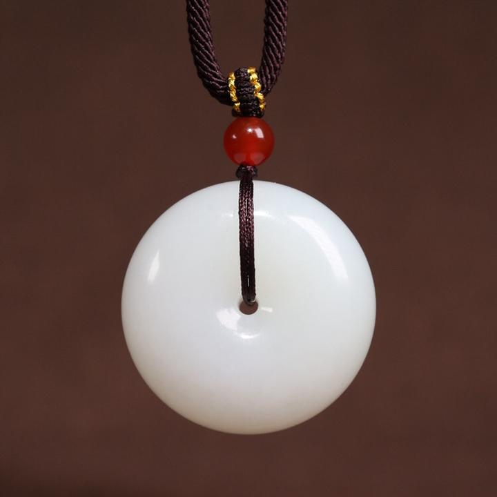 28.6g新疆和田羊脂白玉平安扣吊坠 男女挂件加厚面包圈毛衣链保真
