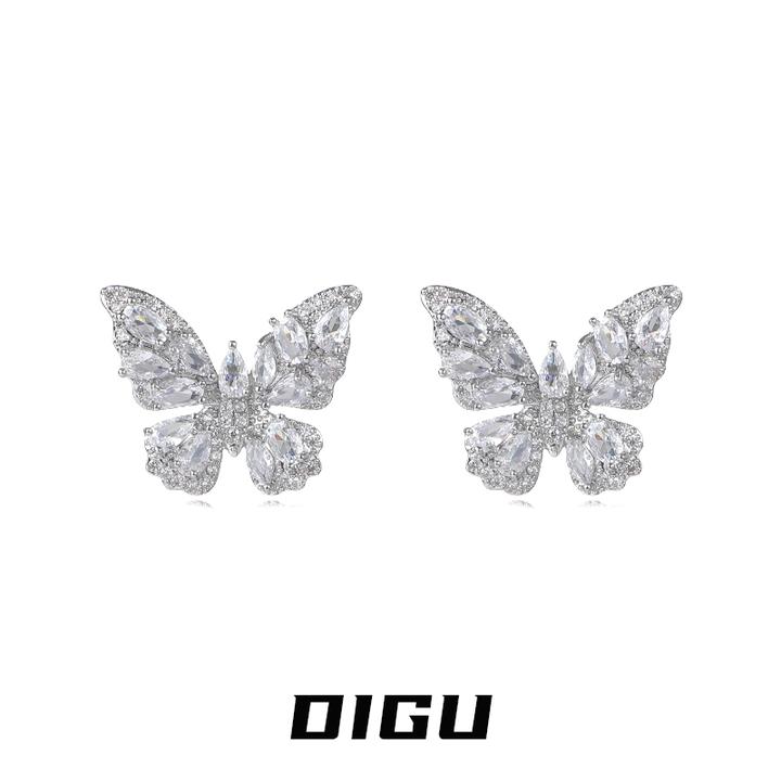嘀咕家 铜合金合成锆石耳饰 蝴蝶耳夹无耳洞耳骨夹精灵耳饰