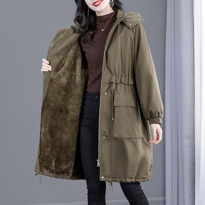 韩穆A222890中长高级棉服女大码冬装加绒妈妈厚外套气质宽松棉袄