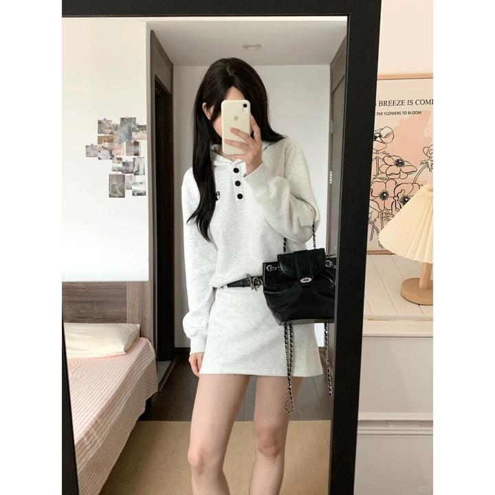 韩系学院风套装高级感宽松显瘦毛呢西装外套针织连帽卫衣连衣裙女